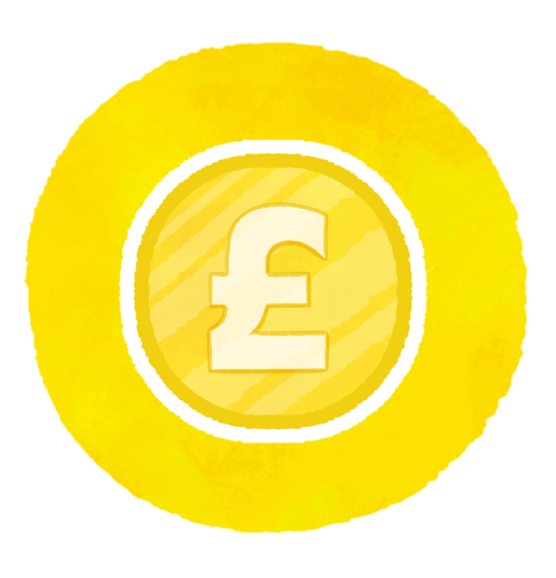 A yellow circle with a white outline contains a white pound sterling symbol.